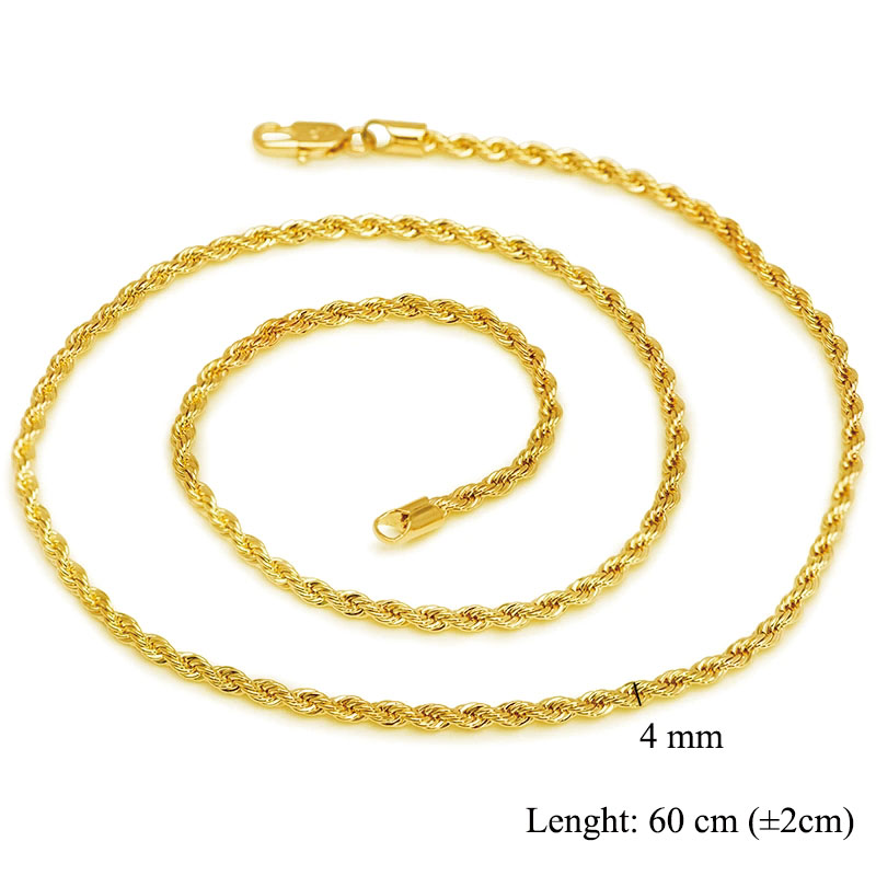 Xcm Chain - XPジュエリー-男性用純金メッキネックレス,環境にやさしいチェーン,織りロープ,24 k,60 cm x 4 mm