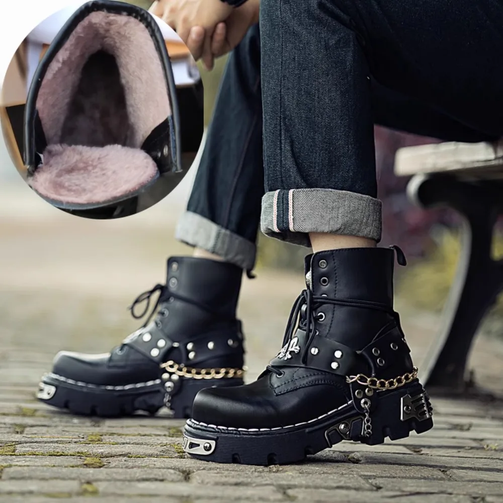 メンズファッション本革バイクブーツ、パンクゴススカルミッドカ - Motorcycle Chain のレビューと価格