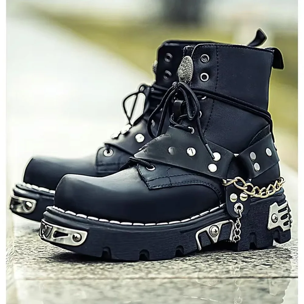 メンズファッション本革オートバイブーツ、パンクゴススカルミッ - Motorcycle Chain のレビューと価格