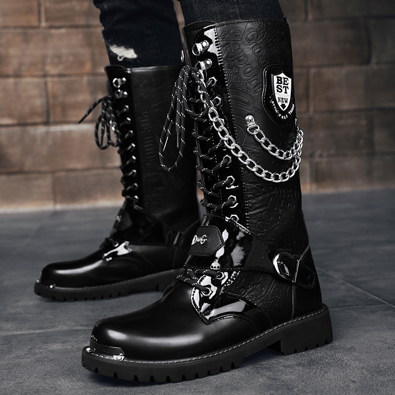 メンズ、ゆったりとしたサイズ、カジュアルなハイカットブーツ、 - Motorcycle Chain のレビューと価格